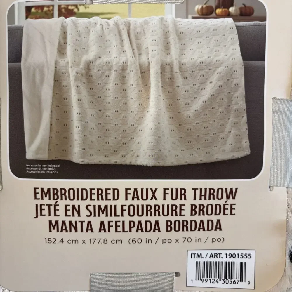 Costco Viral Halloween Ghost Embroidered Faux Fur Throw Blanket 60x70 NEW